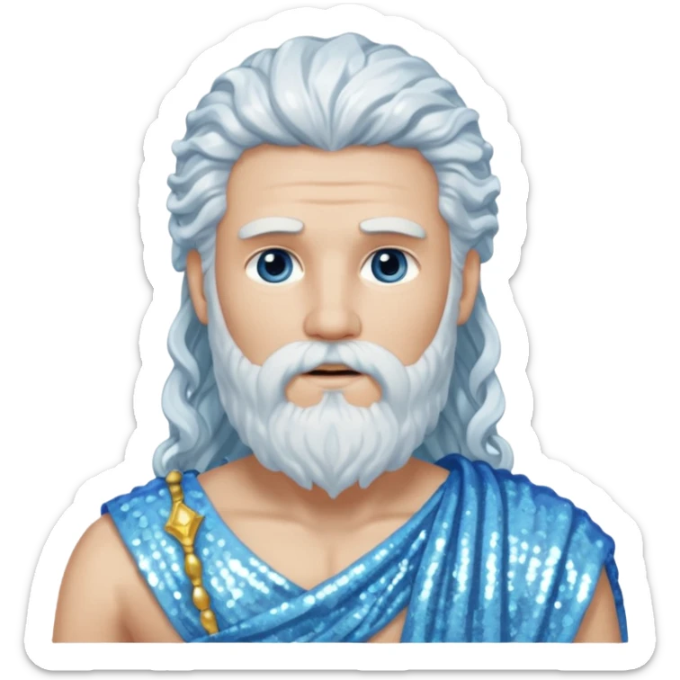 Aquilo, God of Winter Roman Deities with long white wavy hair and beard, ice blue sequin toga sticker
