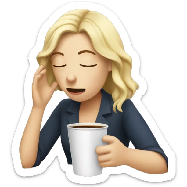 tired french girl with laptop drinking a lot of coffee sticker