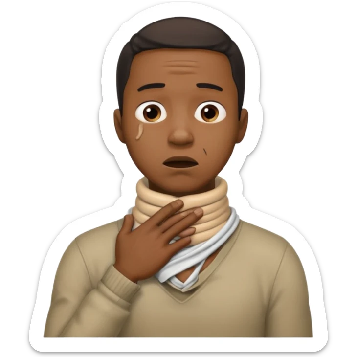 make a photo of a black man who is choking himself with his hands but his hands are on his neck sticker
