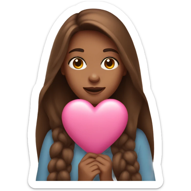 girl with long brown hair holding a pink heart in her hands sticker