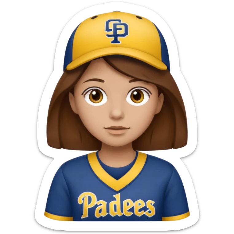girl with brown hair wearing brown and yellow padres jersey  sticker