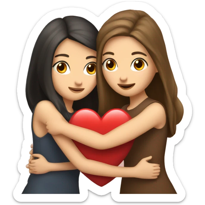 Best friends blonde girl and brunette girl hugging (with heart around them) sticker