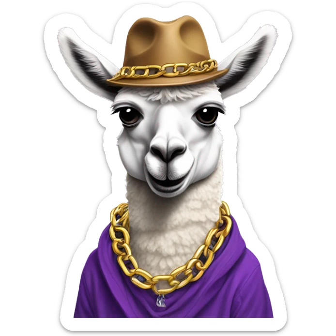 Llama dress like a rapper wearing chain sippin purple juice in a double cup sticker
