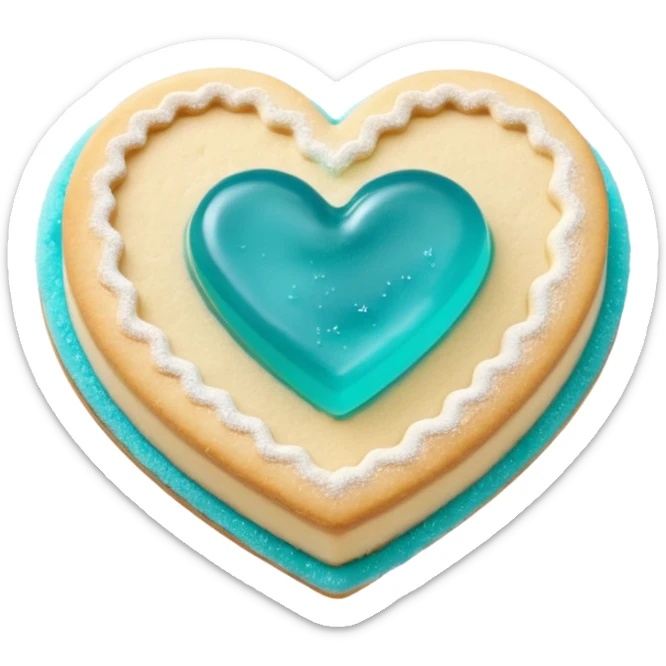 Realistic shortbread cookie in the shape of a heart with Tiffany blue color jelly middle filling and sprinkled powder sugar on top. sticker