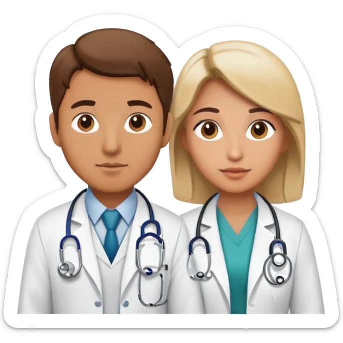 Female doctor and male doctor with medical symbols sticker