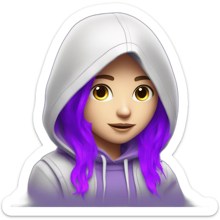  Girl artist behind his laptop with this style : Alan Walker Singer neon glowing bright purple character purple themed character sticker