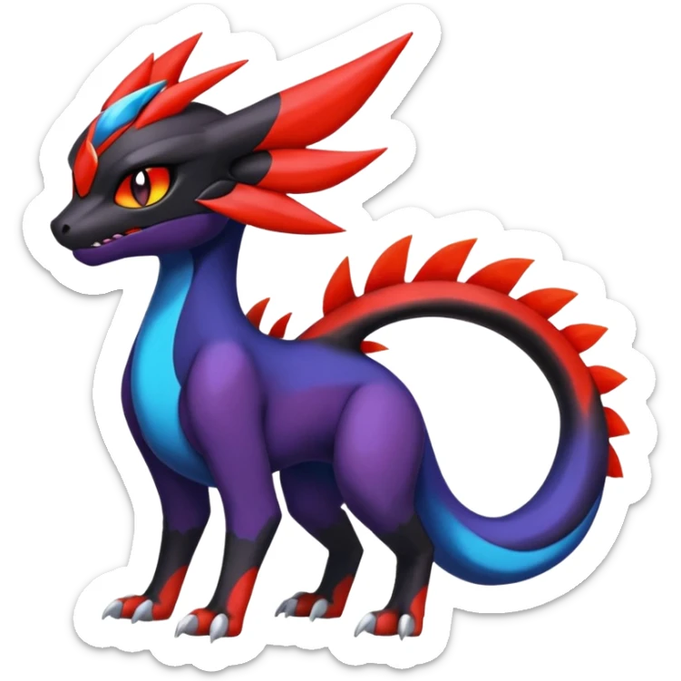Colorful Cool Badass  Meloetta-Litten-Noivern-Salandit-Guilmon-Darkrai-Pokémon-Fakémon-fusion-hybrid-creature sticker