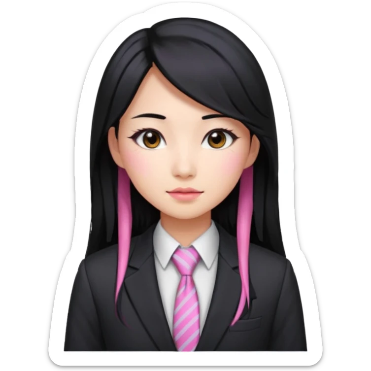 long black haired pink hair asian woman with tie and blazer sticker