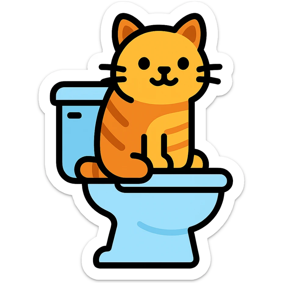 A cat in the form of a baguette sitting on a toilet sticker