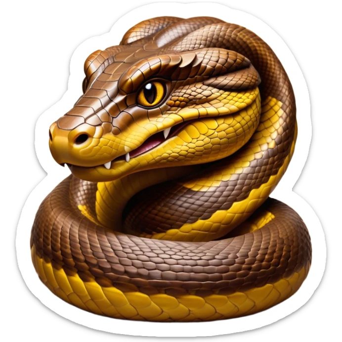Cinematic Noble Anaconda Portrait Emoji, Poised and imposing, with a massive, sinuous build draped in intricately patterned scales and piercing, focused eyes, Simplified yet sharp and sophisticated features, highly detailed, glowing with a soft, earthy glow, high shine, intelligent and formidable, stylized with an air of primal elegance, focused and mysterious, soft glowing outline, capturing the essence of a watchful jungle guardian that feels as though it could coil out of the screen with effortless authority! sticker