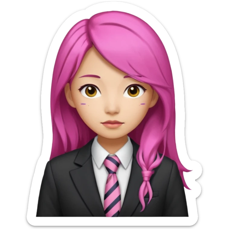 long black and a little pink haired asian woman with tie and blazer sticker