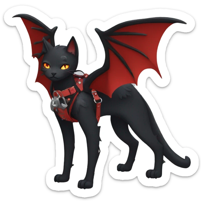 cool edgy black punk red ethereal fantasy nargacuga-bat-cat-Fakemon collar harness full body sticker