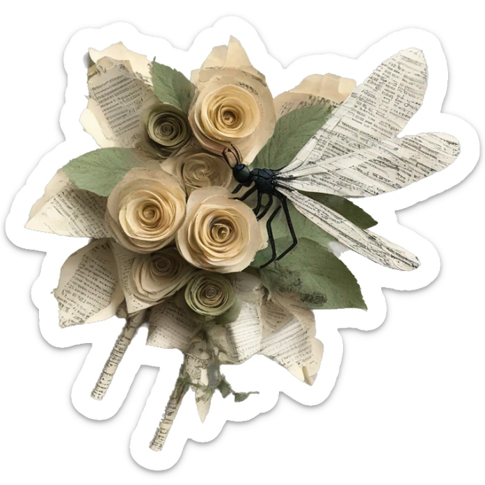 Shakespeare made of newspaper cuttings handwriting 420 hemp roses flowers plants leaves dragonfly mulberries Italy sticker