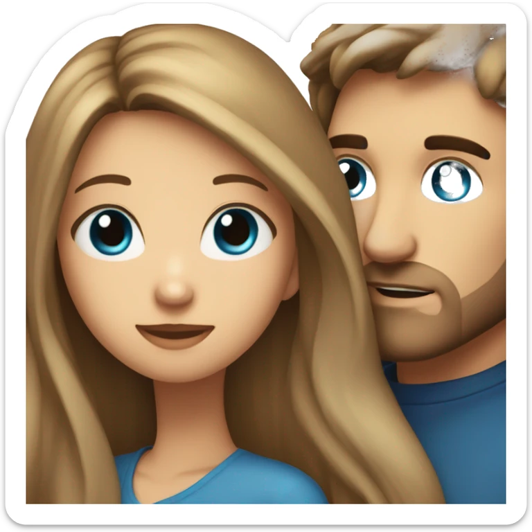 Pretty girl with long light brown hair and blue eyes hugging man with dark hair sticker
