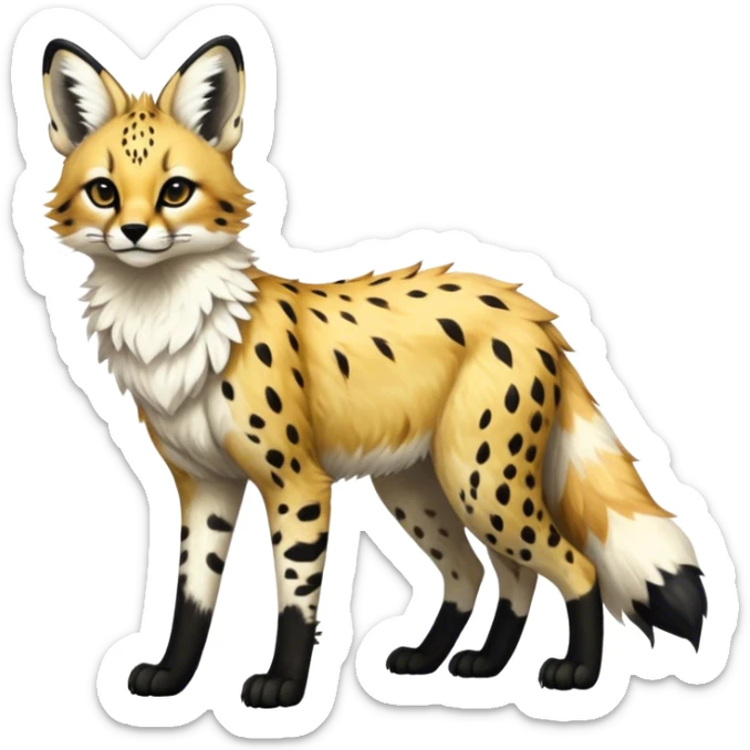 Epic Feral Rare Fantasy shiny cool fluffy Vernid-Trico-Fox-Serval-species-hybrid-animal by LiLaiRa, random markings, tufted ears, full body sticker