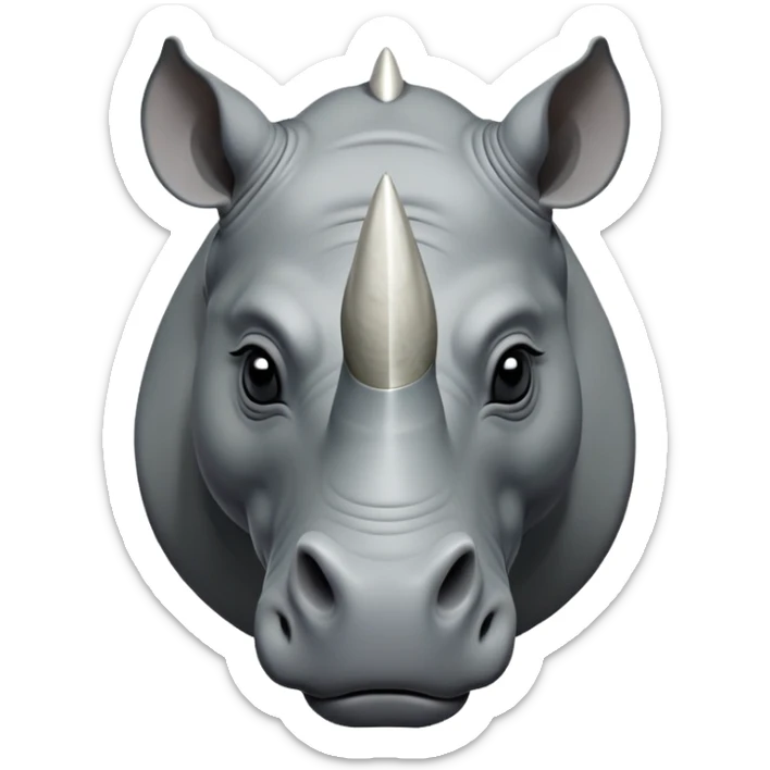 cinematic-noble--rhinoceros-portrait-emoji,slate-grey-hide--poised-and-regal,-with-a-massive,-powerful-build-and-a-thick, -deep-set-soulful-piercing-eyes,-simplified-yet-sharp-and-sophisticated-features,-highly-detailed,-large-black-eyes, zoomed out showing shoulders, large white horn  sticker