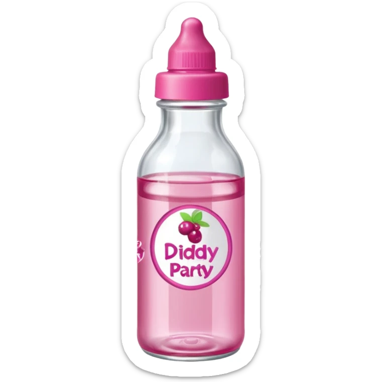 realistic baby oil style bottle pink cap pink logo clear bottle with berry logo with diddy party written and a berry on top bottle sticker