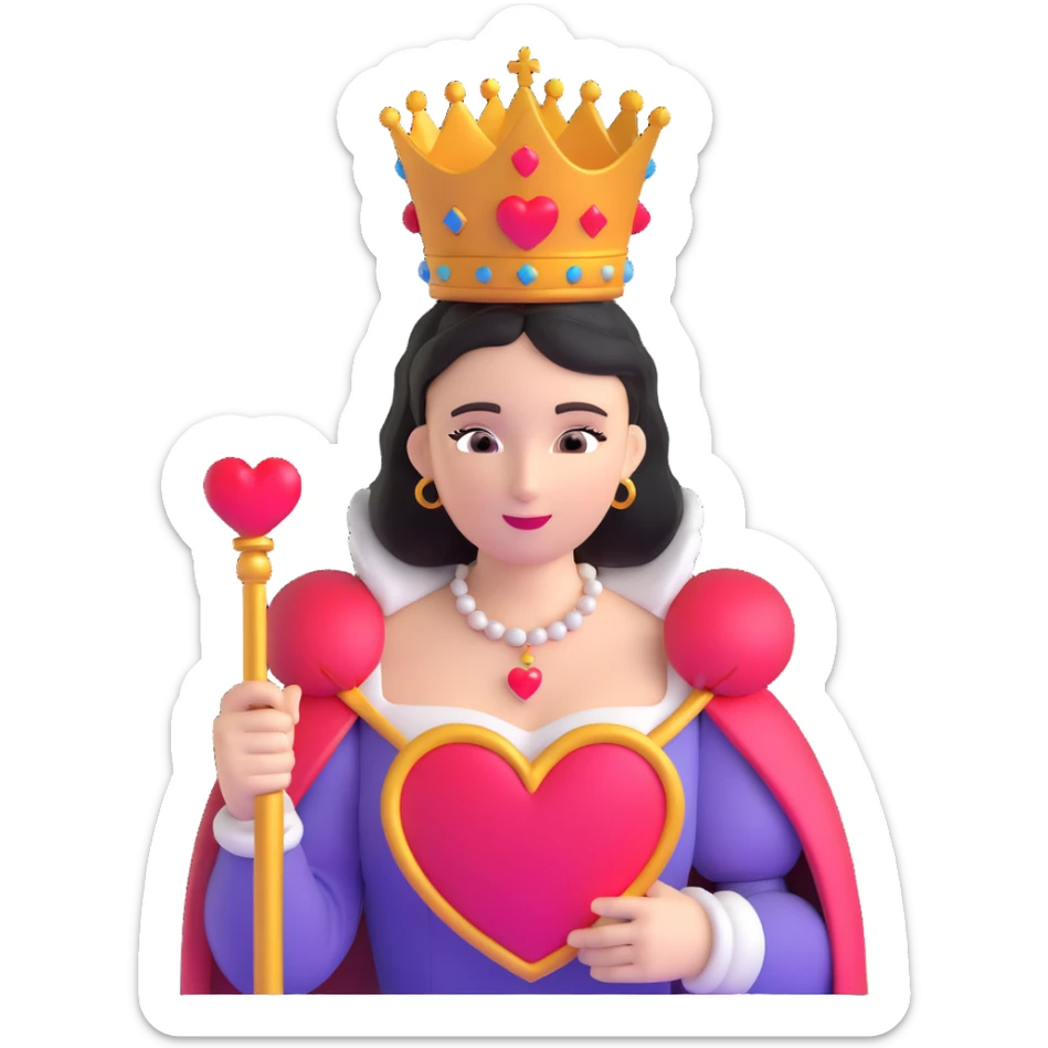 Queen of Hearts from Alice in Wonderland, classic look, crown and heart scepter sticker