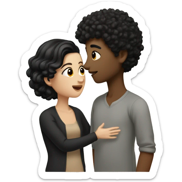 kissing couple (girl with pale skintone and black hair boy with black curly hair and medium skin) sticker