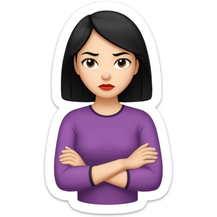 pouty arms crossed emoji woman with black hair sticker
