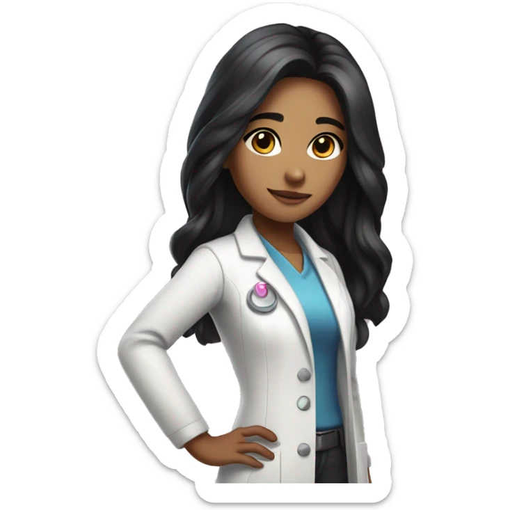 Young beautiful female idol scientist with long black hair and medium skin tone with pink accents sticker