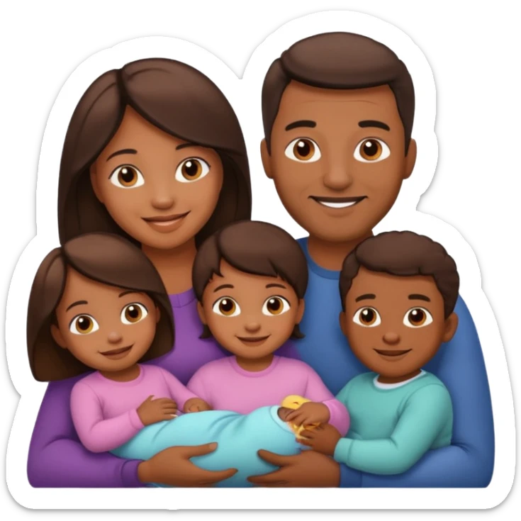 brown family with mom dad young daughter toddler son and baby sticker