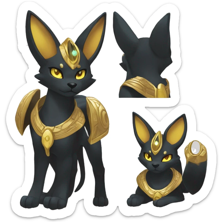 Black godly overpowered ethereal majestic Egyptian Umbreon-Lucario-Litten-Cat-Fakemon. Golden Anubis-Rings and yellow ring-markings. Full body sticker