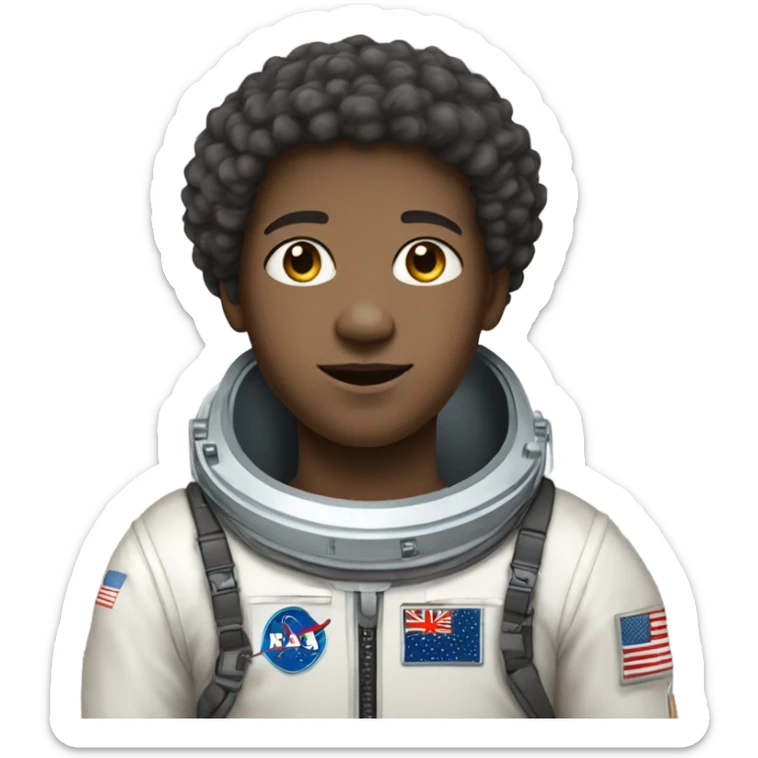 1 full-body Afro light-skinned skinned male teenager in a space suit. sticker