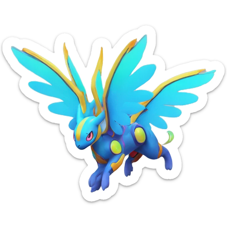 Colorful Neon Colors Vibrant Colors Flying Futuristic Fakémon-Legendary-Pokémon-Creature Full Body sticker