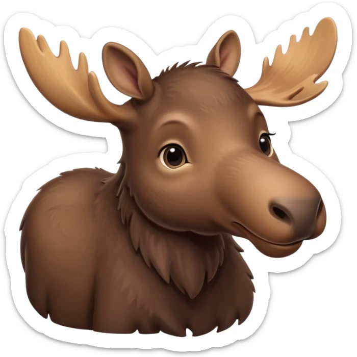 A high-resolution digital illustration of a baby moose in a clean, semi-realistic style. The baby moose is shown facing sideways head tilted  sticker