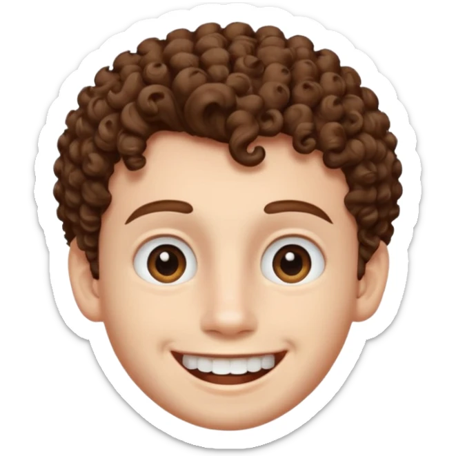 Create an emoji of YouTuber DavidMC's face - he has hair with short sides but a curly top, it is brown. It is not super curly and he has white skin sticker