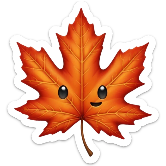 emoji, feuille d'érable couleur vermeille, deux yeux ronds noirs brillants sticker