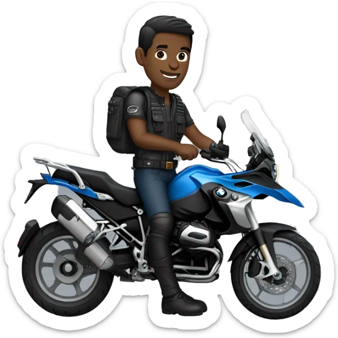 motorcycle bmw gs 1250 black male rider on bike dark hair blue eyes sticker