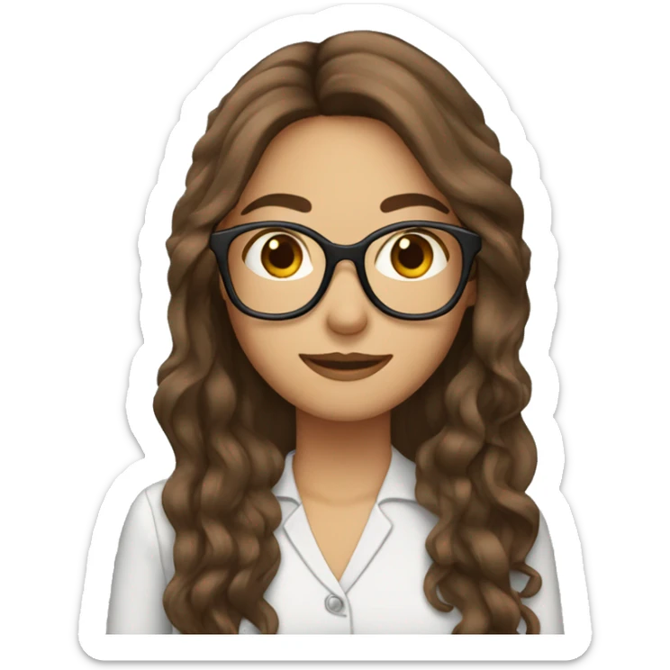 teacher with long brown hair  wearing a clip in her hair and glasses sticker