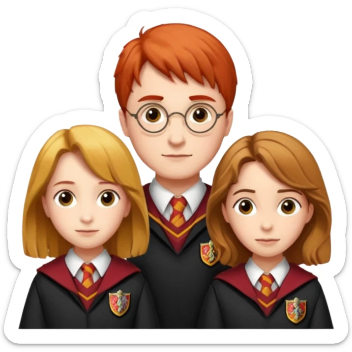 harry potter, ronald weasley and hermione granger in gryfinndor uniform sticker