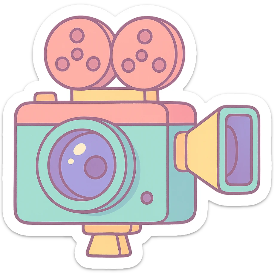 a vintage film camera in pastel toon style, soft pastel colors, charming details sticker