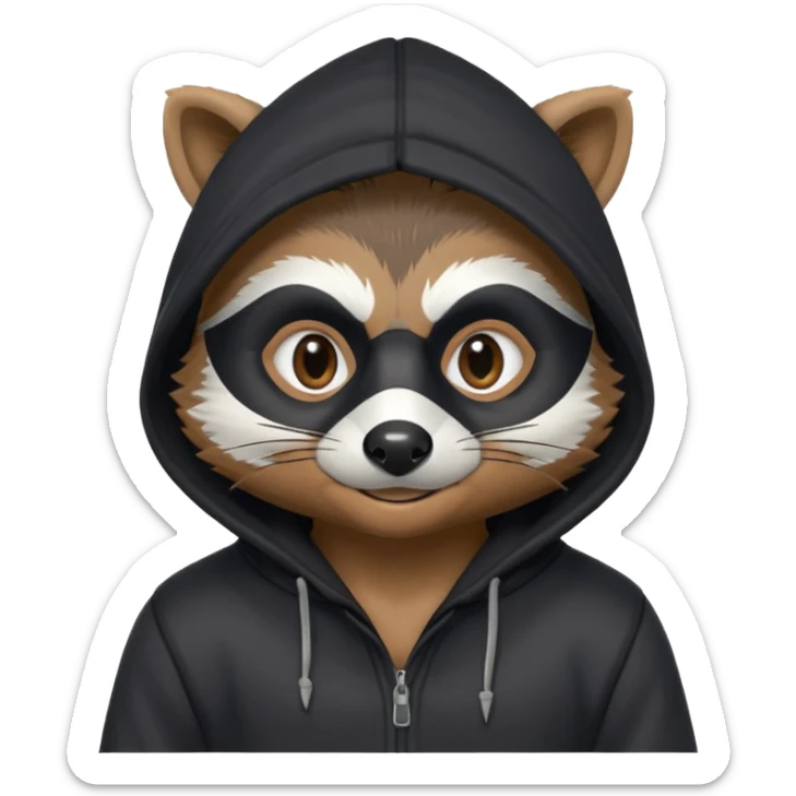 thief raccoon portrait, head and shoulders only, black burglar mask markings, sneaky smile, dark hoodie collar, mischievous eyes, 3D cartoon, mobile game icon style, clean background, no text, no watermark
 sticker
