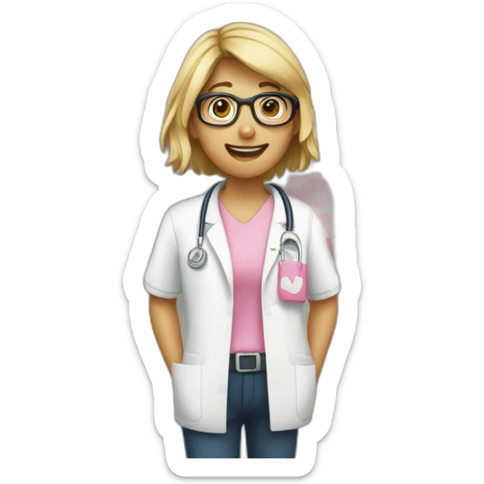 The character is a pharmacist in the form of the letter "A" in pink sticker