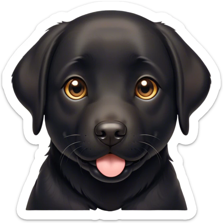 Cinematic Cute Black Labrador Portrait Emoji, Head tilted playfully and inquisitively, featuring a glossy black Fur with a healthy sheen, round, sparkling brown eyes filled with curiosity, Simplified yet irresistibly adorable features, highly detailed, glowing with a warm, friendly glow, high shine, affectionate and spirited, stylized with a touch of whimsy, bright and endearing, soft glowing outline, capturing the essence of a mischievous yet loving companion, so playful it feels like it could dash out of the screen and into your arms! sticker