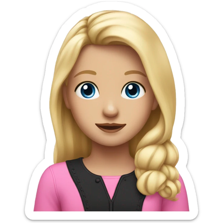 blonde girl with blue eyes wearing pink and her black horse sticker