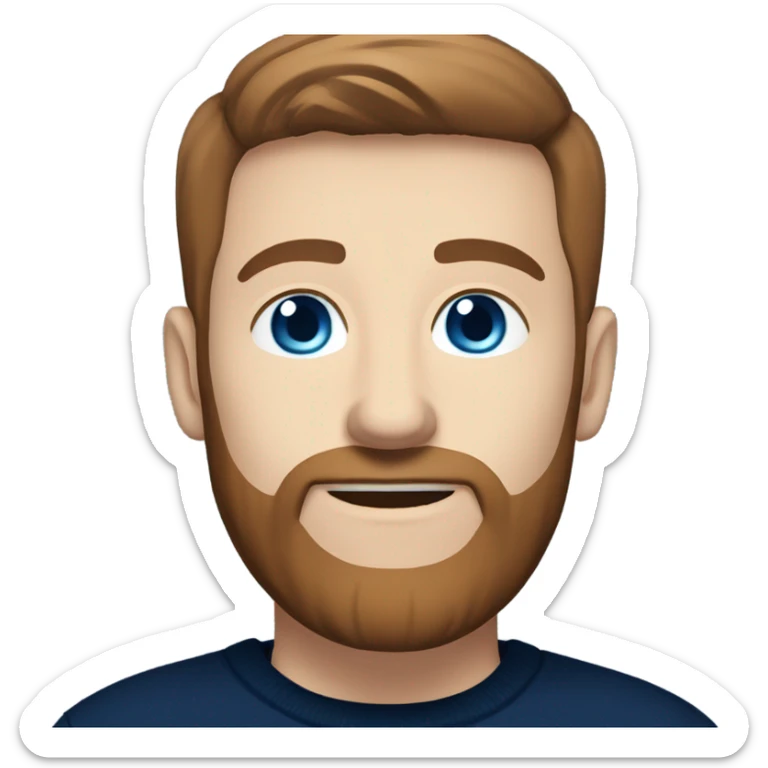 irish man blue eyes, brown short hair and short beard, wearing a smart navy blue jumper. full body. sticker