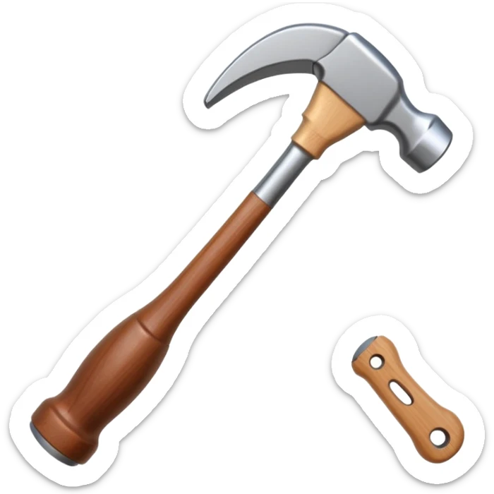 Generate a highly detailed, realistic 3D icon of a standard claw hammer in the minimalist Apple app icon style, like those seen in iOS or macOS apps—clean, elegant, with subtle depth, smooth curves, and professional rendering sticker