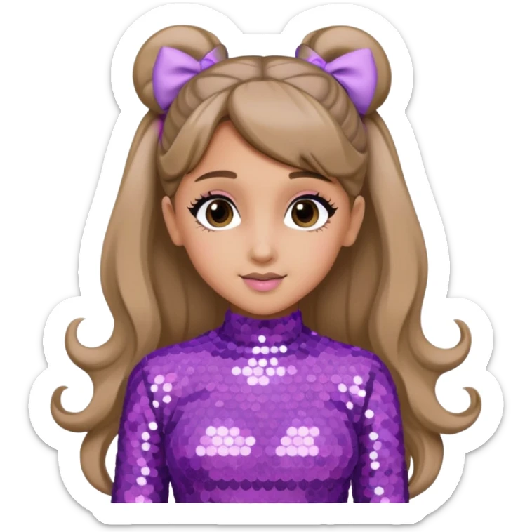 Ariana Grande with dark blonde hair, lavender pink sequin outfit sticker