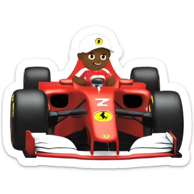 Hamilton wearing a Ferrari top and in a Ferrari f1 car  sticker