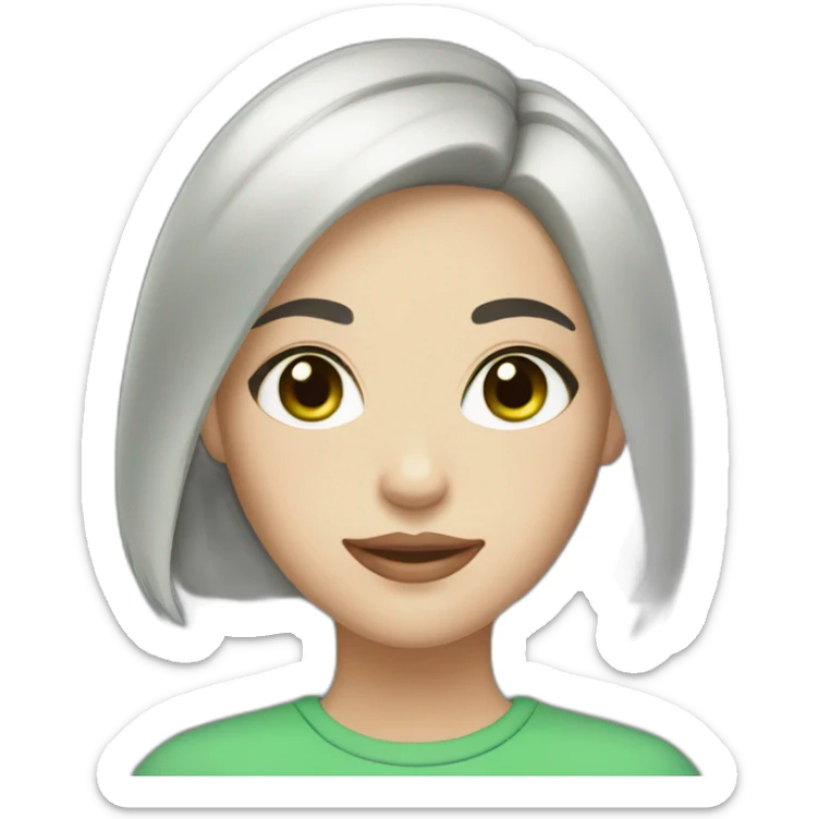 white skin girl with green eyes and black short bob hair sticker