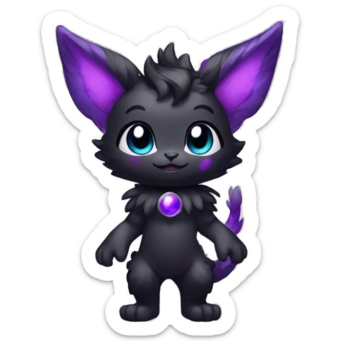 Anthro-Cute-Black-Purple-Contrast-Colors-Fantasy-Fur-Sona-Chibi-Shiny-Fakémon-Hybrid with horns full body sticker
