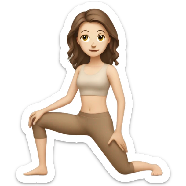 White Girl brown hair doing yoga in beige tones  sticker