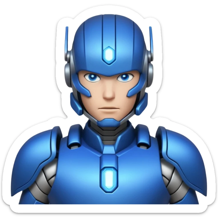 mechanical armored man portrait, head and shoulders only, futuristic metal armor, glowing energy lines, robotic shoulder plates, intense expression, sci-fi warrior vibe, 3D cartoon style, mobile game icon style, clean background, no text, no watermark
  sticker