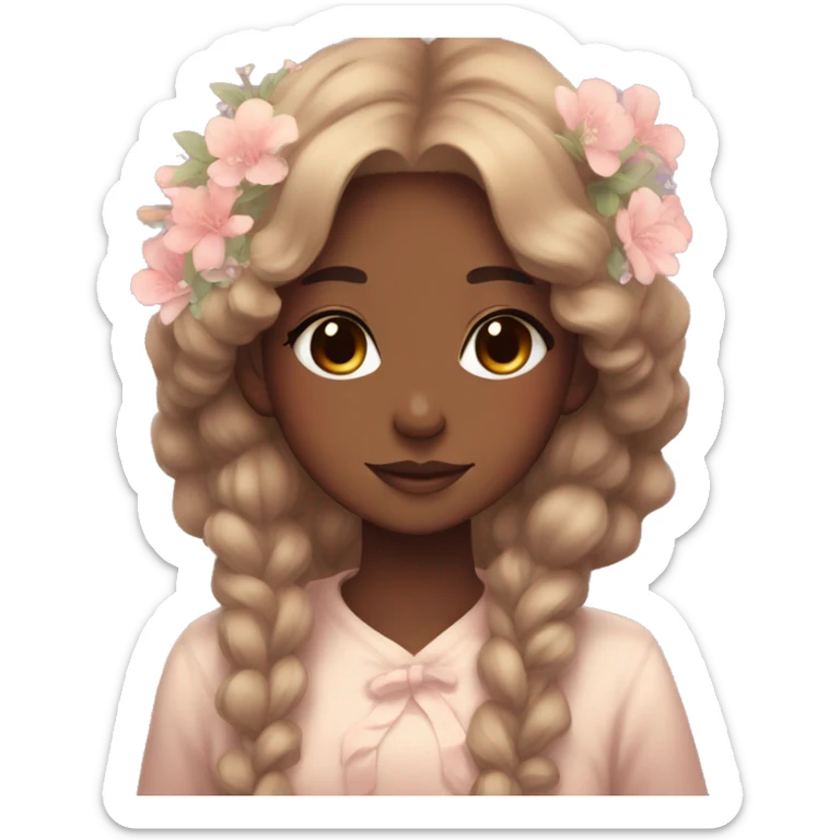 Anime-Style Lady. Kawaii. Brown Skin. Pastels. Flowers sticker
