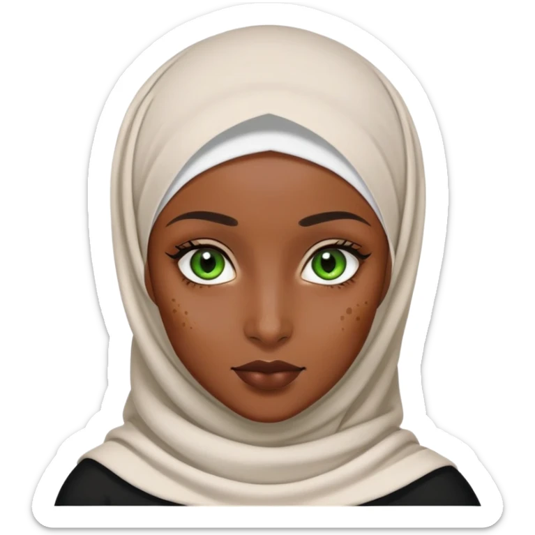 black hijabi girl with green eyes and vitiligo sticker